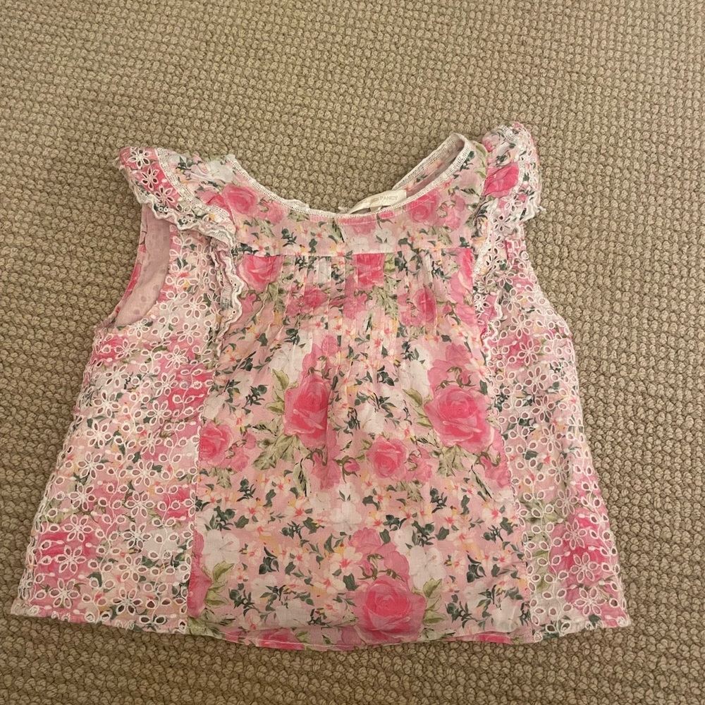 Pink and white floral loveshackfancy top